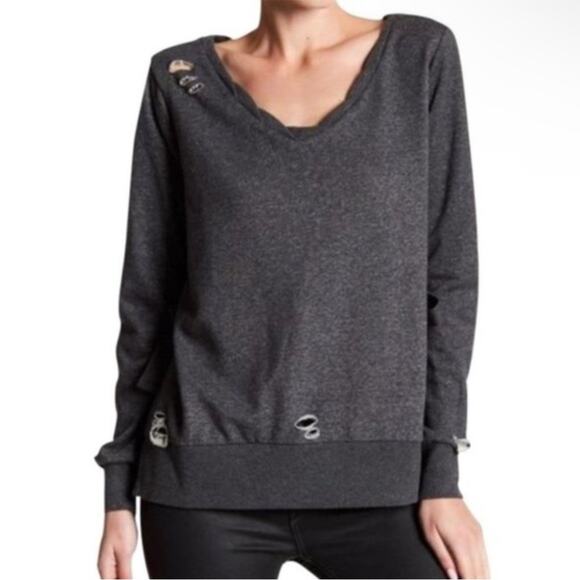 NWT Romeo + Juliet Couture French Terry Distressed Black Sweatshirt - Picture 1 of 7